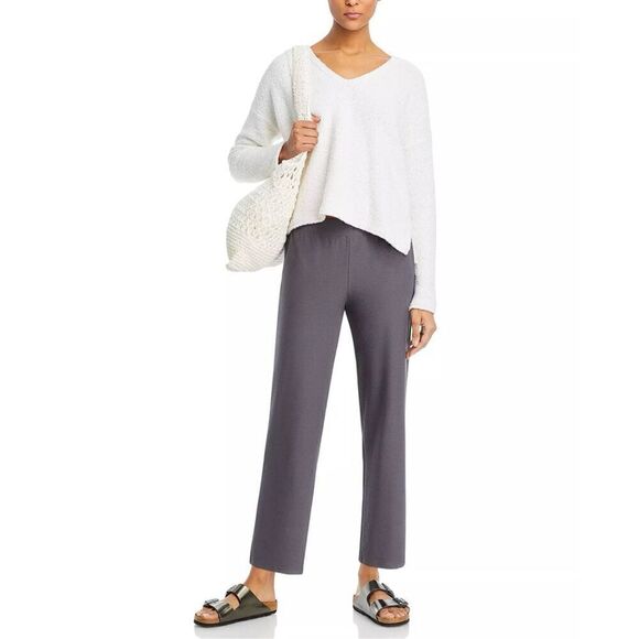 NWT Eileen Fisher High-Waist Straight-Leg Ankle Pants Gray Flowy Viscose Size M - Picture 1 of 10